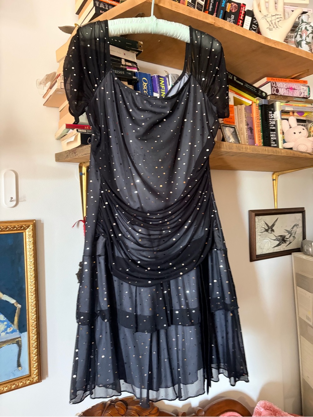 Black Polka Dot sequins Overlay Dress